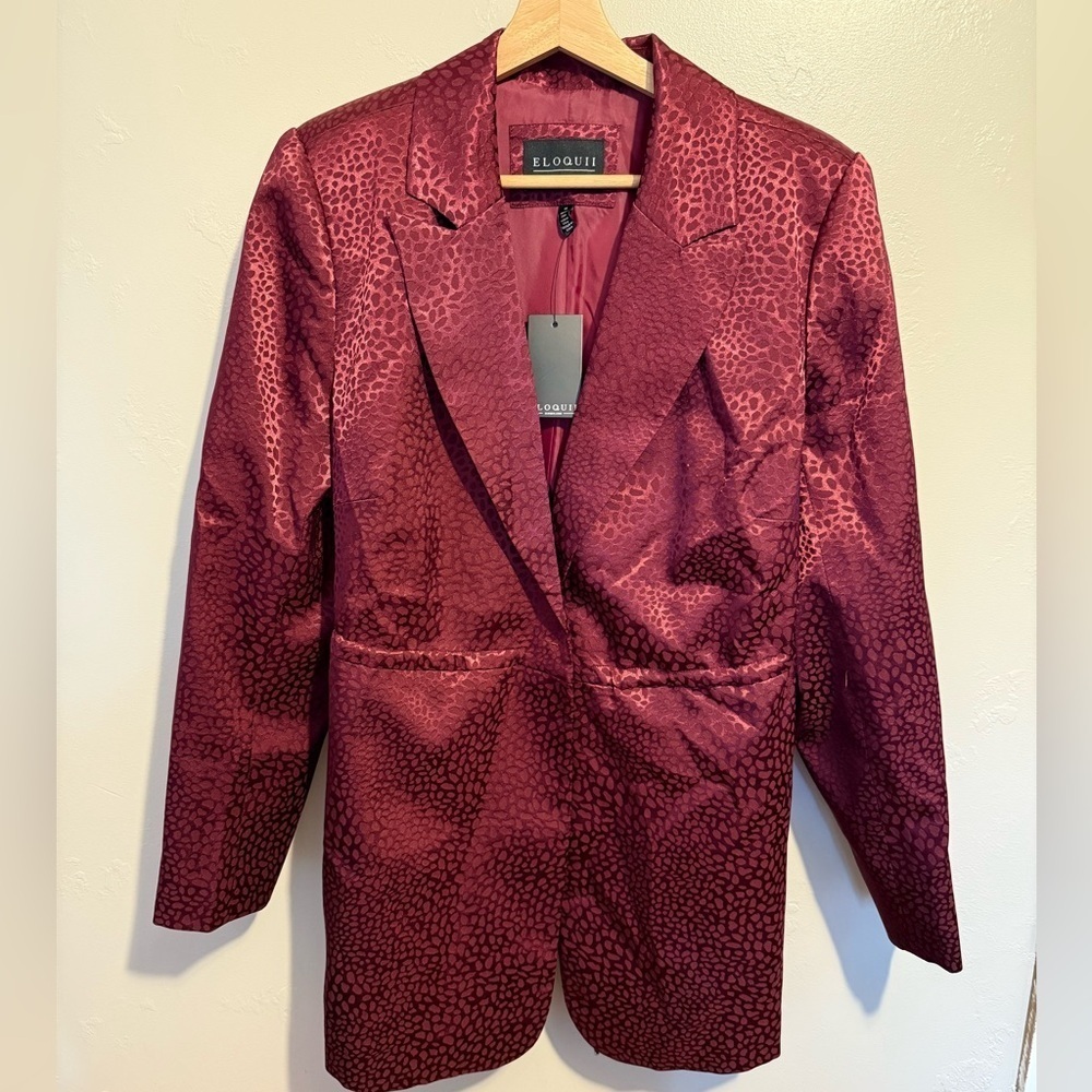 Eloquii Blazer With Long Ties In Dark Grape, Animal Print, Contemporary Sz14 Nwt